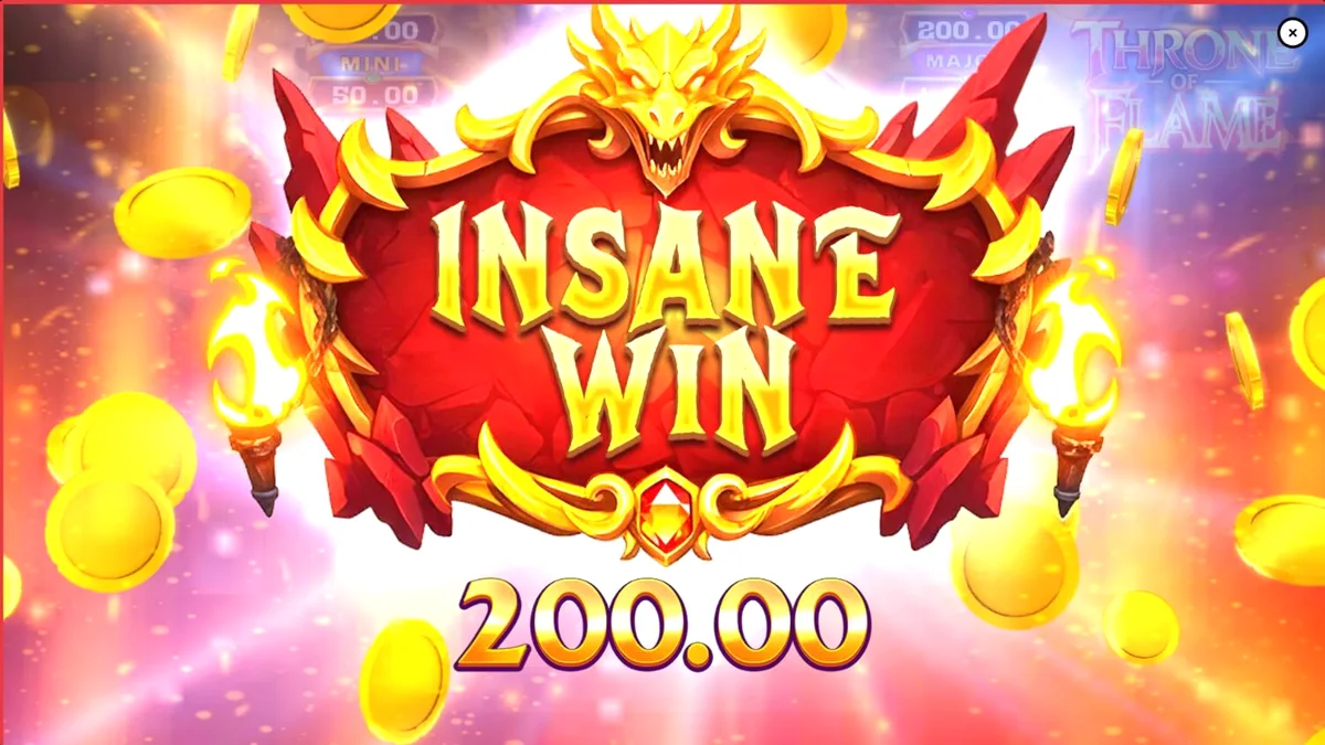 Throne of Flame স্লট গেমের ড্রাগন এবং আগুনের থিমযুক্ত ইন্টারফেস